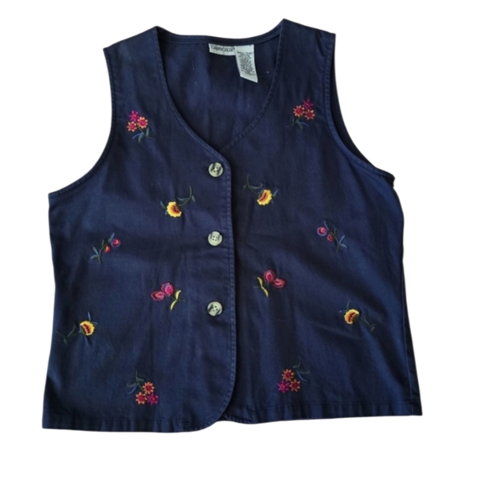 Embroidered Denim Button-Up Vest, Sp